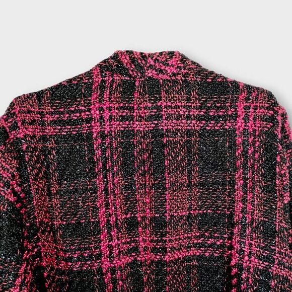 Lane Bryant Tweed Coat Sz 18/20 Black Red Plaid Shimmer Jacket - Picture 3 of 13